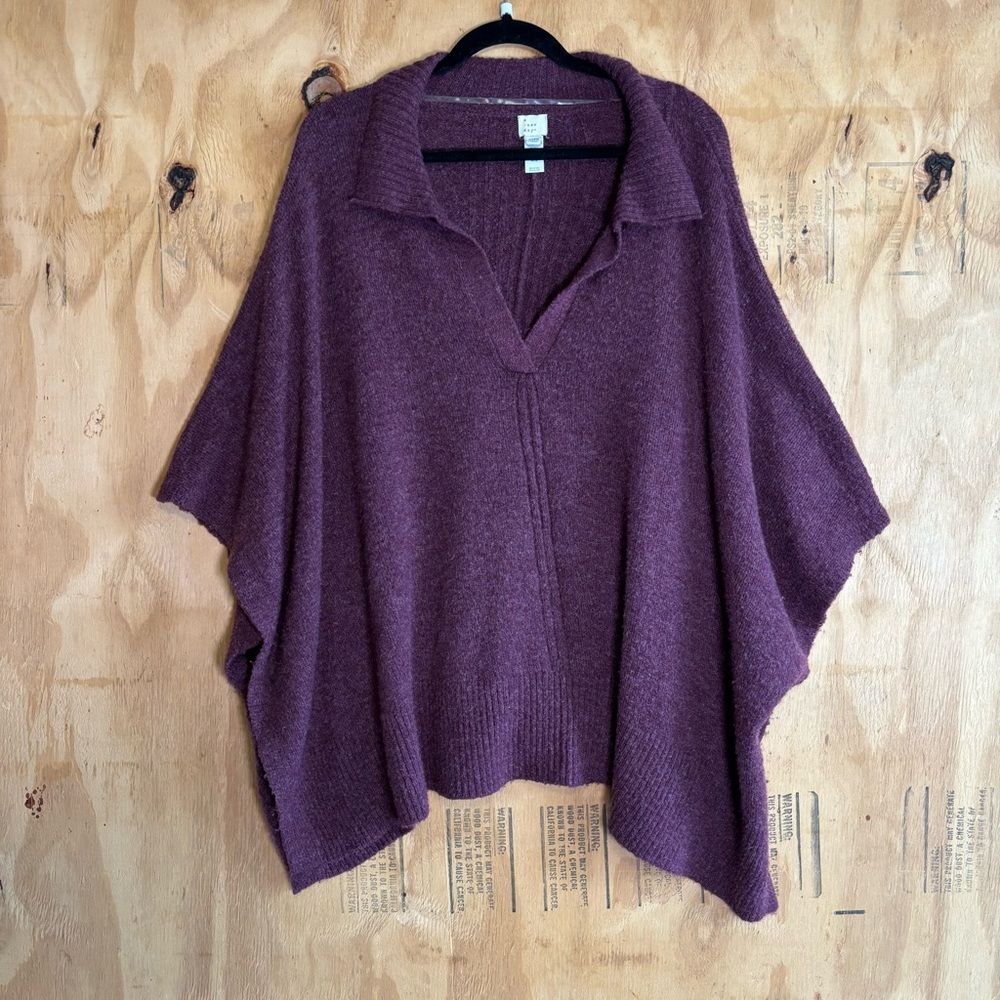 A New Day Collar Cape Stretchy Burgundy Poncho Sweater One Size